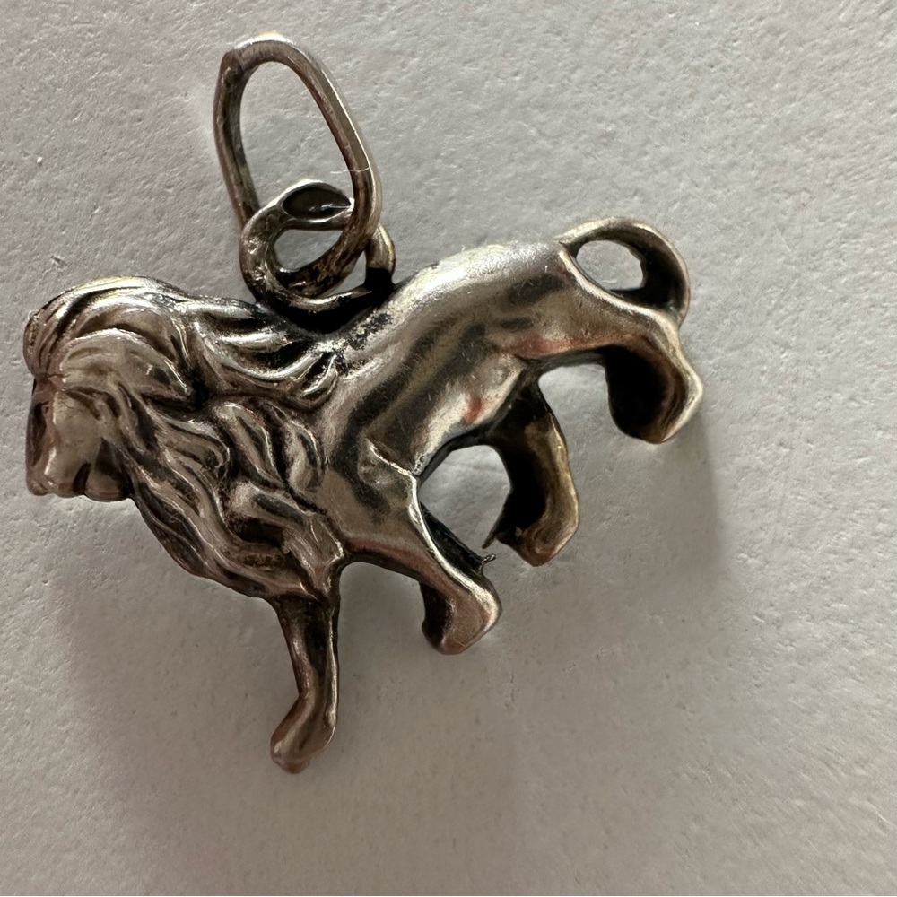 Sterling Silver Lion Pendant Charm - Silver Lion Jewelry